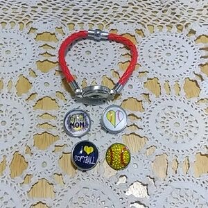 Softball Mom Snap Buttons with snap bracelet